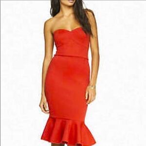 Express Red Strapless Scuba Flounce Dress